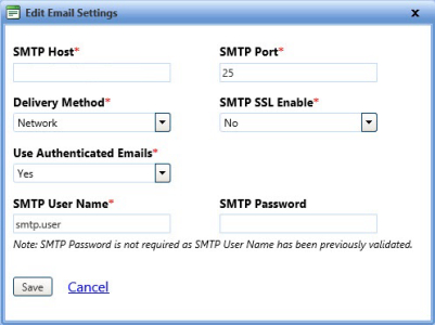 Edit email settings dialog box